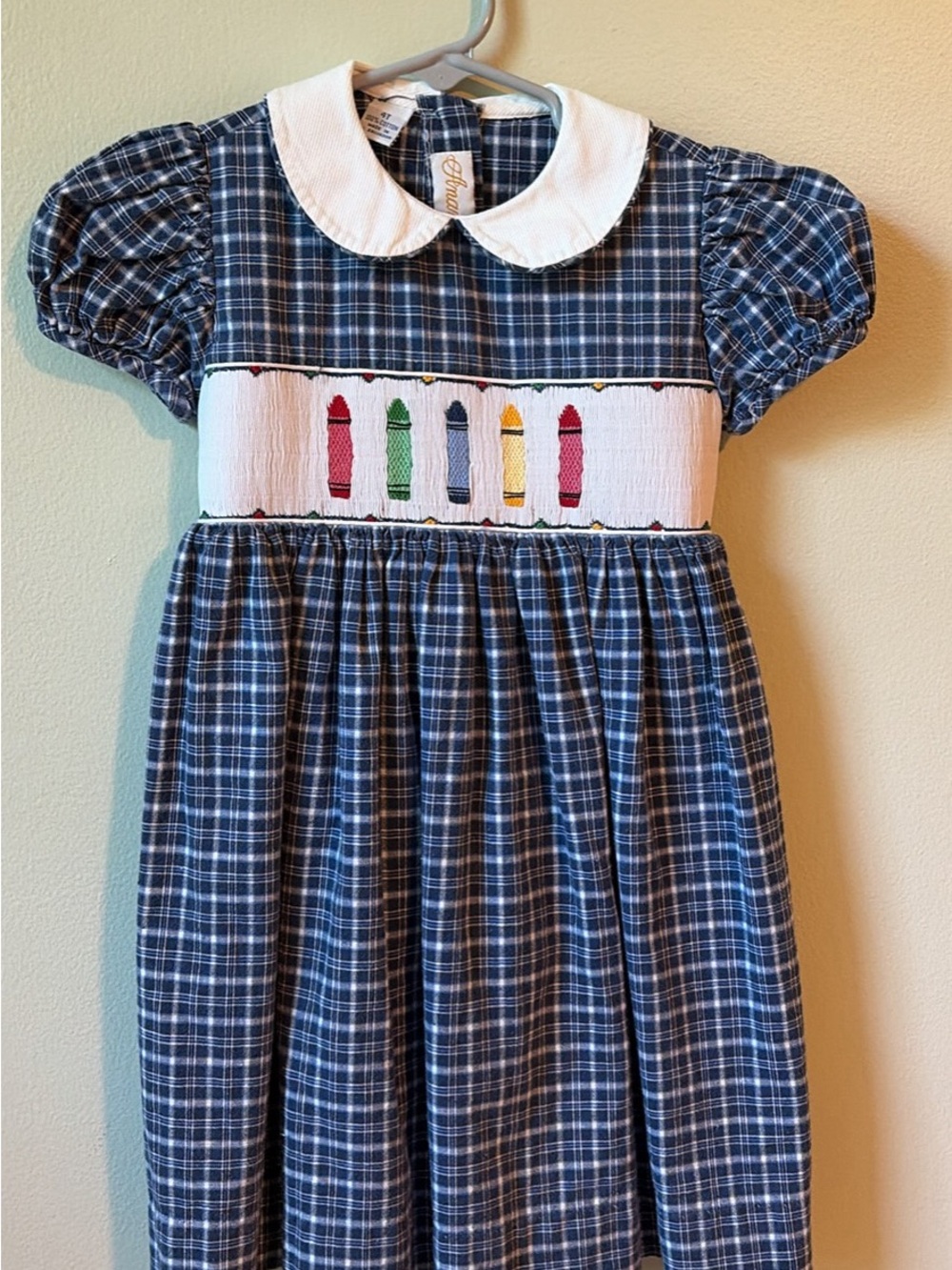 Back to School Navy Plaid Smocked Crayon Dress with Peter Pan Collar - Kids